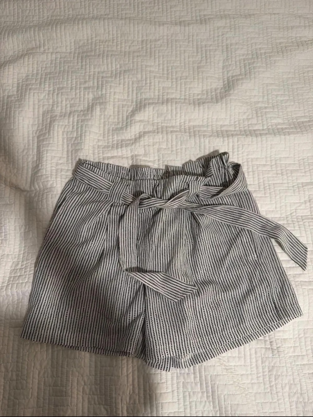 Max Studio Black & White Striped High-Waist Paperbag Shorts